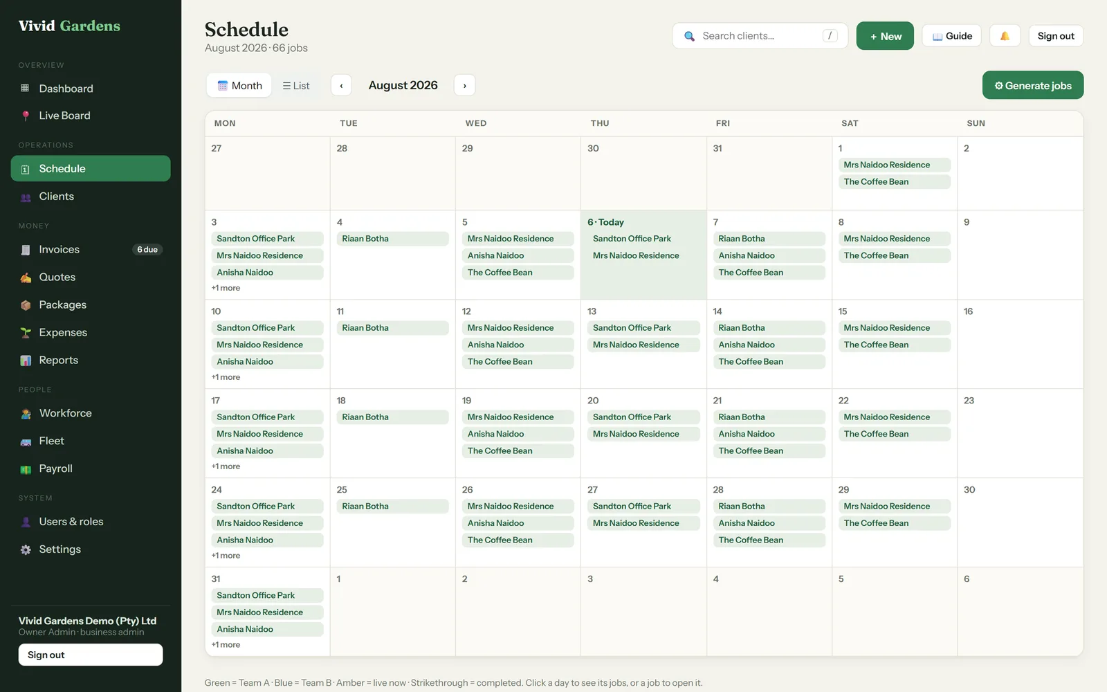 Vivid Gardens schedule