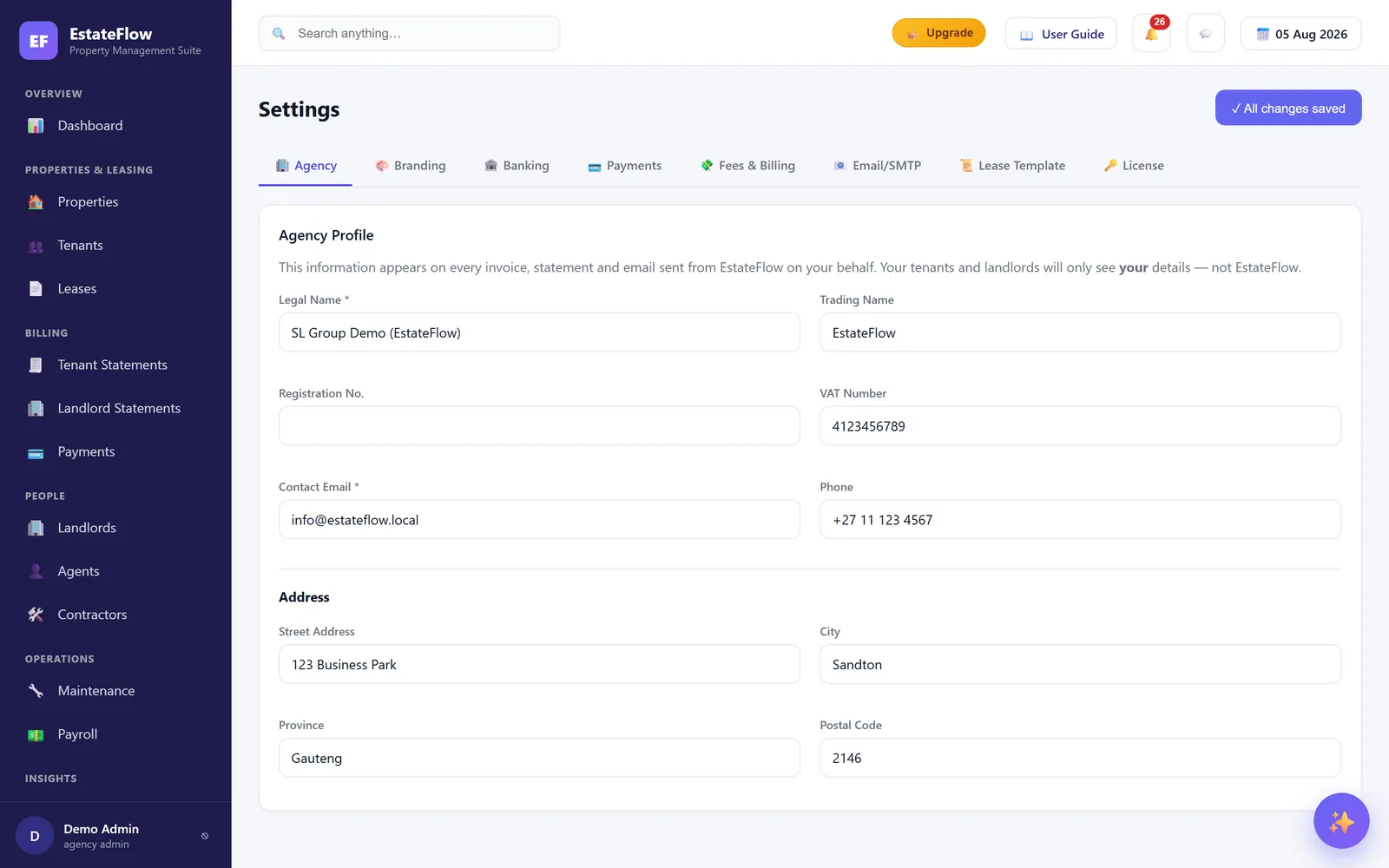 EstateFlow settings