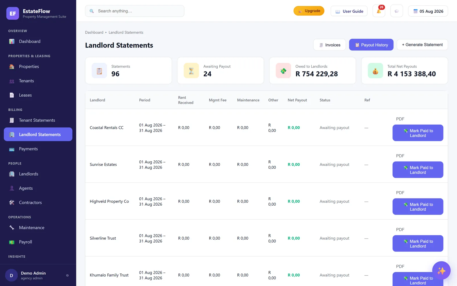 EstateFlow landlord statements